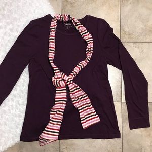 LL Bean Plum Cotton Top w/ Matching Scarf
